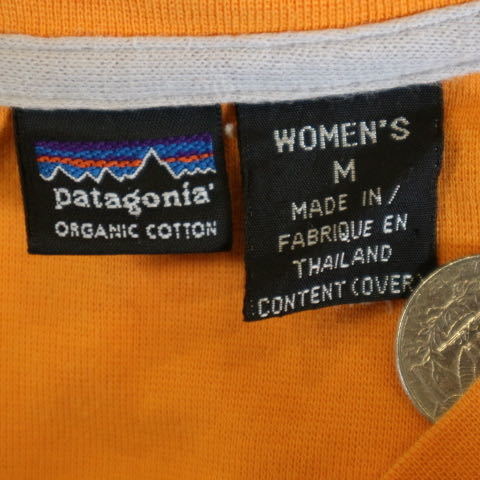 patagonia ORGANIC COTTON 長袖 Ⅴネック Tシャツ M オレンジ ロゴ刺繍 インナー トップス ロンT パタゴニア オーガニックコットン_画像5