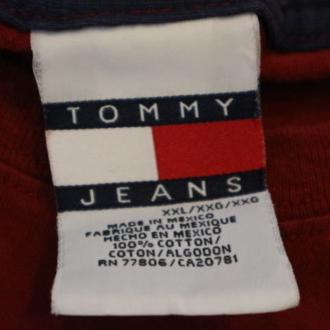 90s TOMMY HILFIGER JEANS ロンT XXL レッド 両面 ロゴ 長袖 Tシャツ トミー ヒルフィガー ジーンズ_画像4