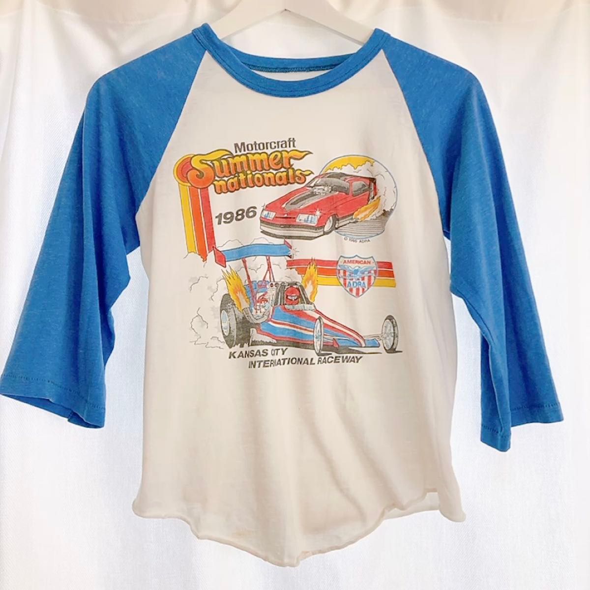 vintage ヴィンテージ ビンテージ ラグラン Tシャツ 古着 白 ブルー ロンT