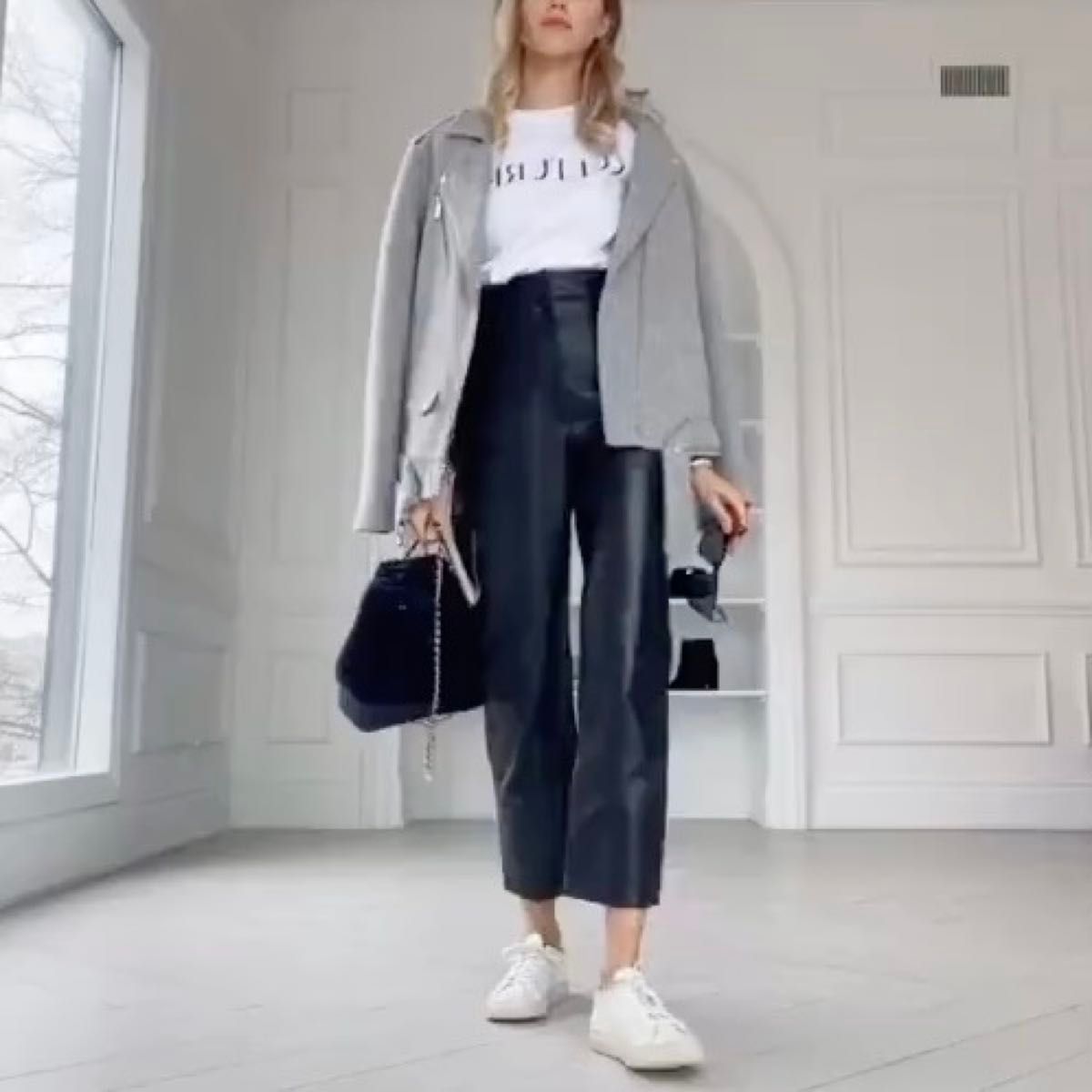 ZARA ザラ リアルレザー ハイウエスト パンツ 本革 ハイウエスト