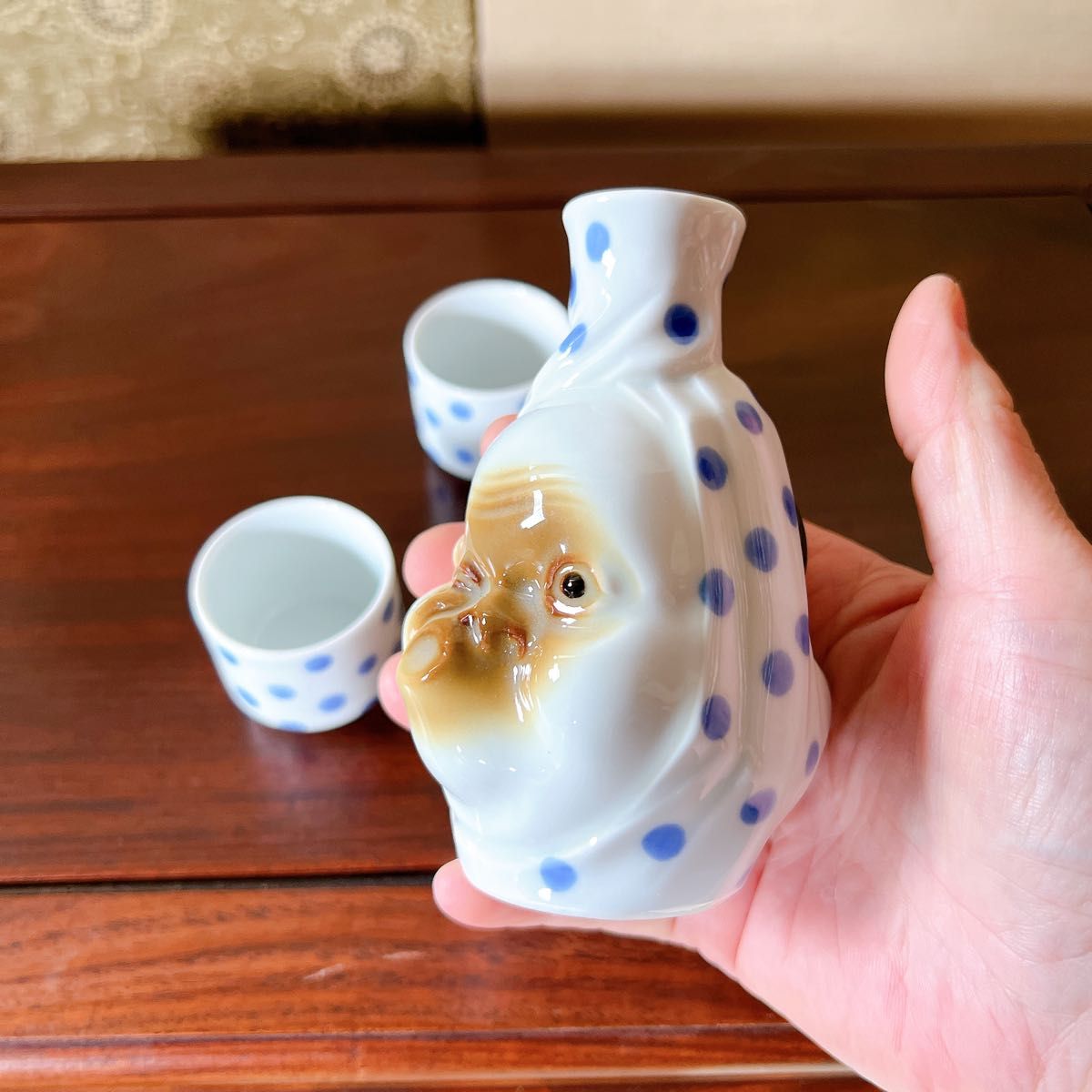 おかめ☆ひょっとこ陶器 有田焼 ひょっとこ おかめ 水玉模様 徳利とおちょこセット 盃