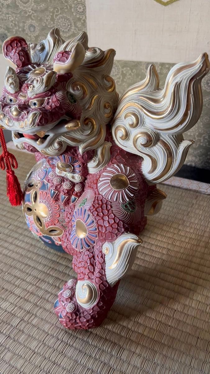 九谷焼 玉乗り獅子 玉獅子 獅子 縁起物 置物 陶器 金彩 狛犬 魔除け