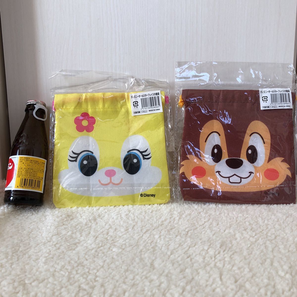 Paypayフリマ ディズニー フェイス巾着2点セット バニーちゃん チップ デール