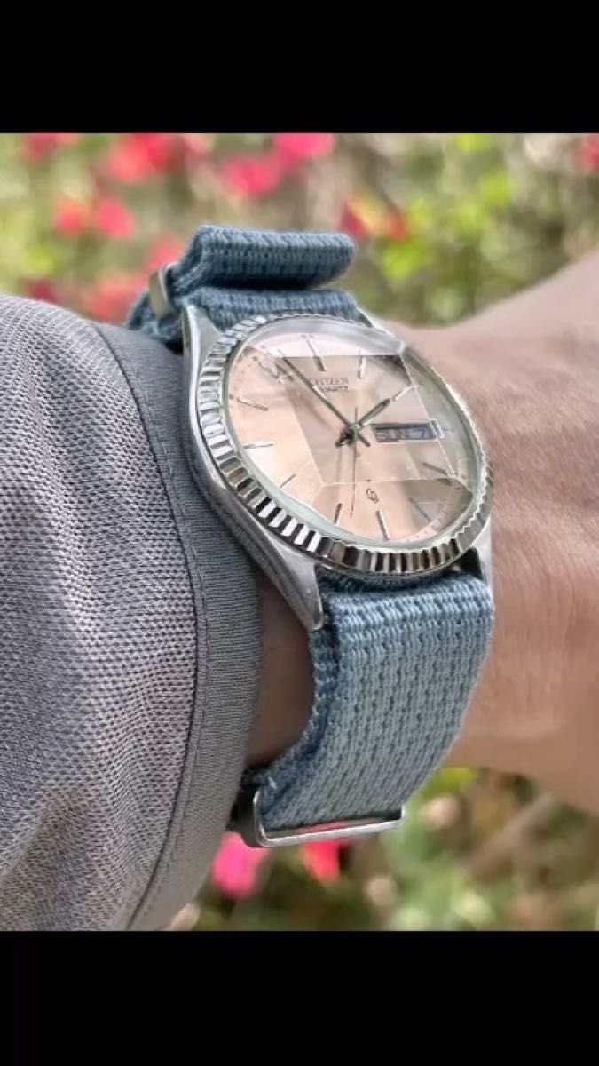 整備済み 1980年代 CITIZEN 6100 CQ ベルト2本(純正ベルト+NATOベルト) 電池交換済み 稼動品 希少 ヨ