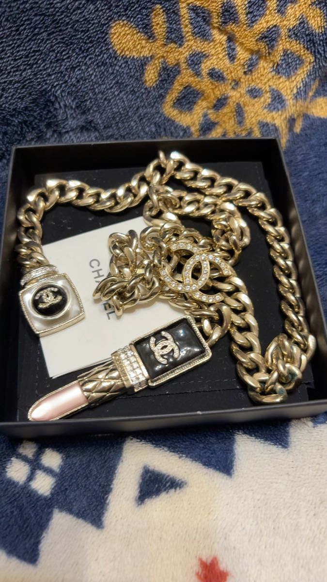 刻印あり CHANEL シャネル リップスティックネックレス ココマーク チェーンネックレス ペンダント チョーカー 金 黒