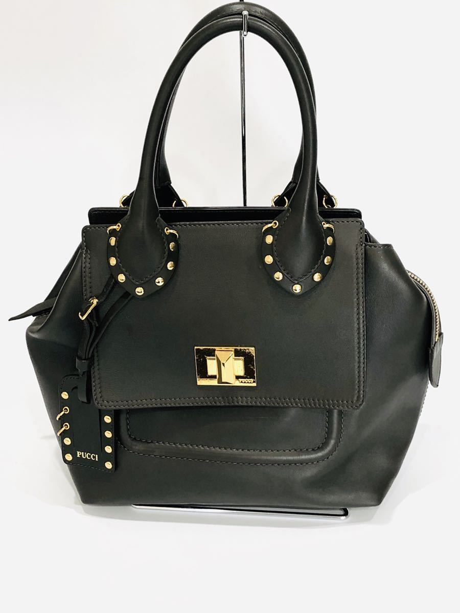 美品 EMILIO PUCCI エミリオプッチ ショルダーバッグ レザー ゴールド