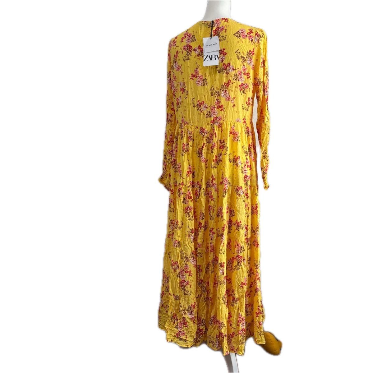 関税送料込【MaxMaraStudio】ロング ワンピース 花柄 オレンジ 新品タグ付き】ZARA ザラ 花柄ワンピース M 長袖 ロング丈
