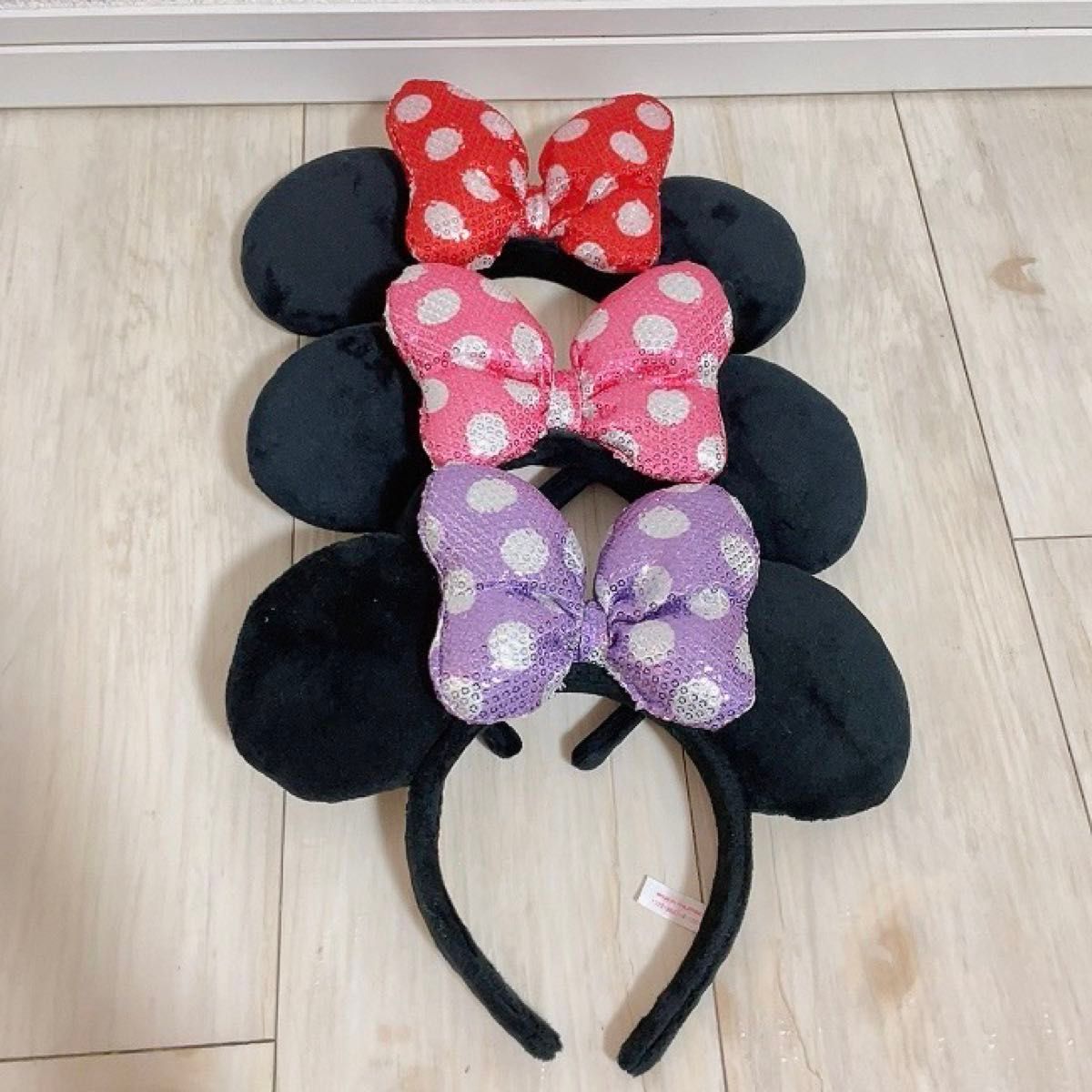 ディズニーミニーマウス 水玉リボン カチューシャ3点セット 3色 ディズニー カチューシャ ミニー ミニーマウス TDR