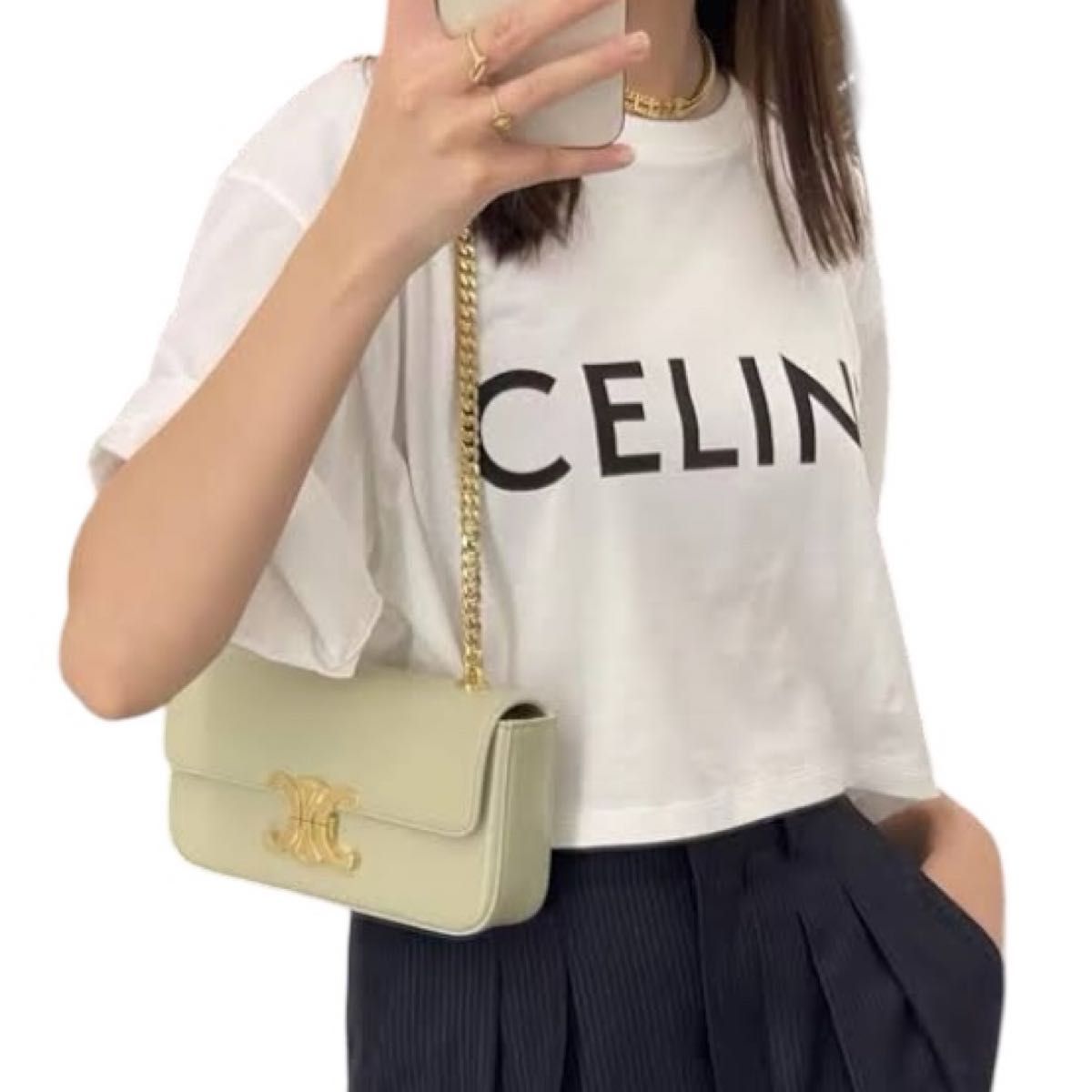 【大人気★】*CELINE* クロップドロゴプリントコットンTシャツ レシート有り 希少XL】大人気 CELINE セリーヌ クロップドT