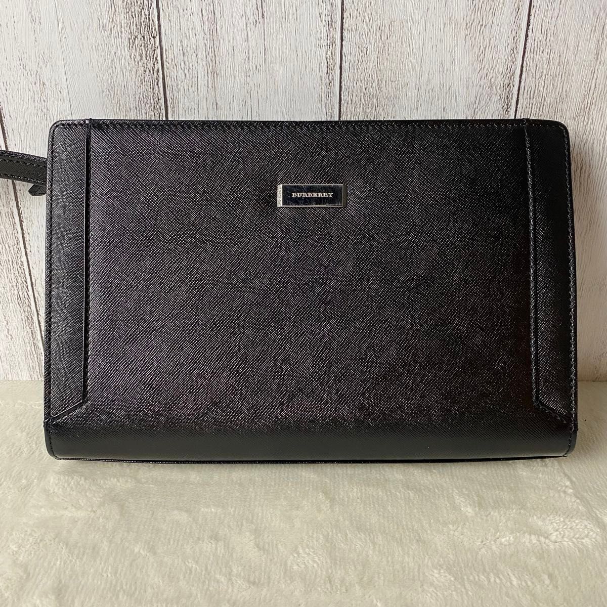 BURBERRY ビジネスバック サフィアーノレザー ロゴプレート ブラック 極美品】BURBERRY バーバリー セカンドバッグ クラッチバッグ
