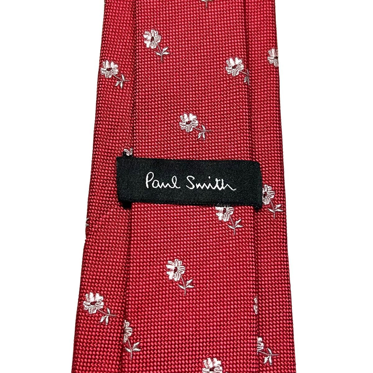 未使用に近い】ポールスミス ネクタイ レッド 花柄 ジャガード