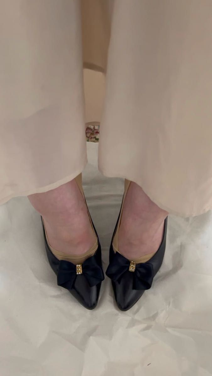 K&Y Collection パンプス リボン ラインストーン 黒