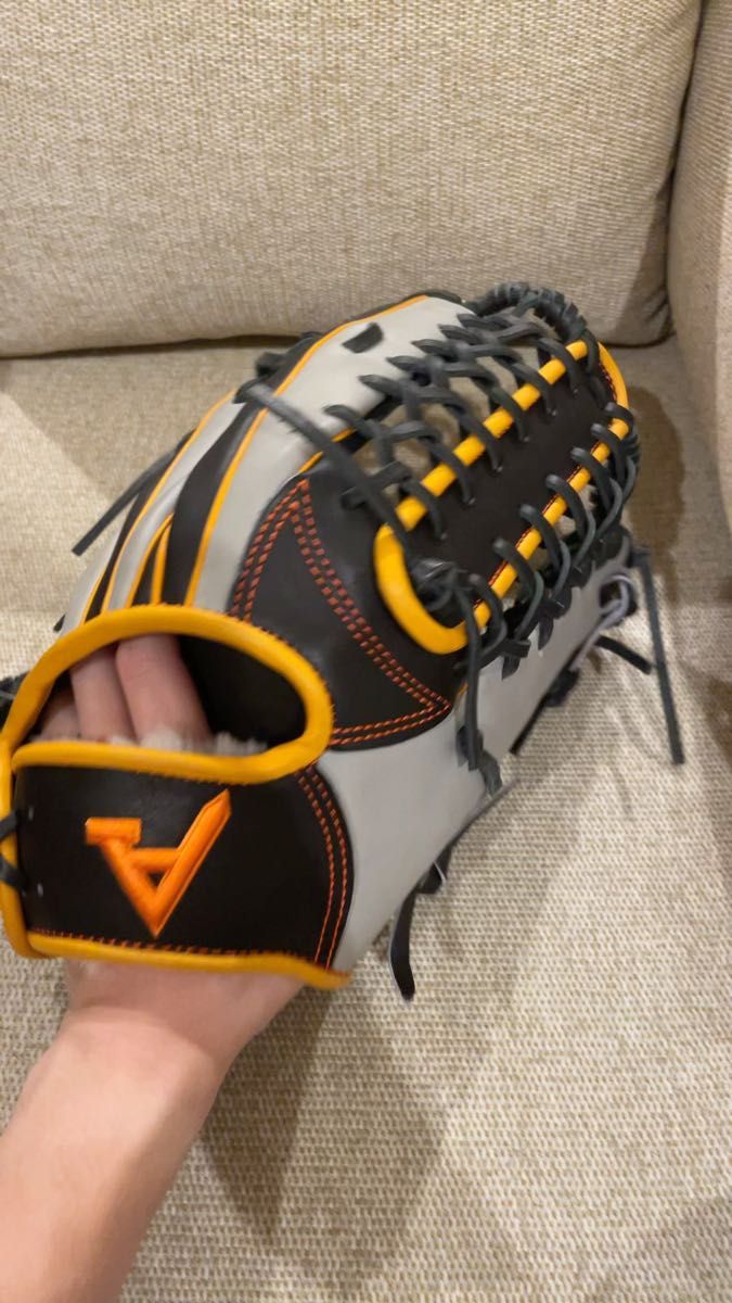 飛鳥グローブ 外野手用軟式オーダー グレー オレンジ 革
