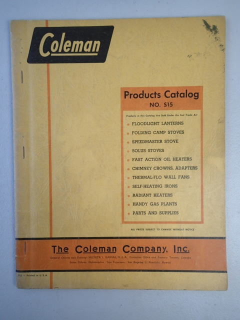 選ぶなら Coleman 【Old U.S.A.】コールマン ヴィンテージカタログ　コレクションにいかが カタログU.S.A.版★ 製品 1952年頃の ホワイトガソリンランタン