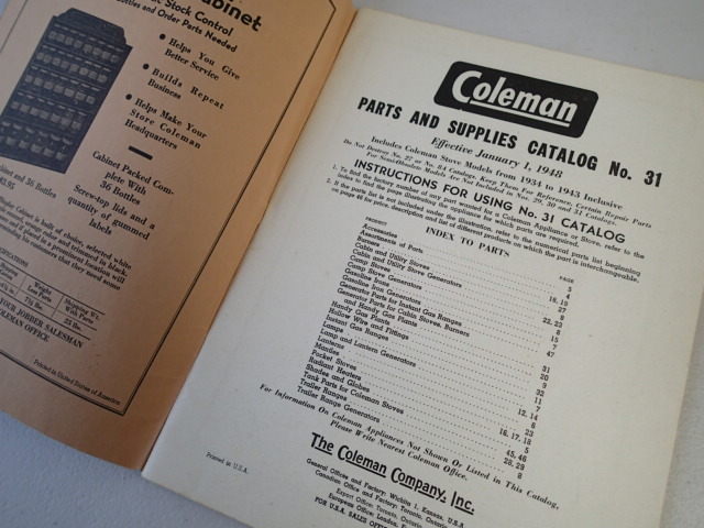 【Old Coleman U.S.A.】コールマン 1948年 分解図付パーツカタログU.S.A.版★ ヴィンテージカタログ　コレクションにいかが_画像4
