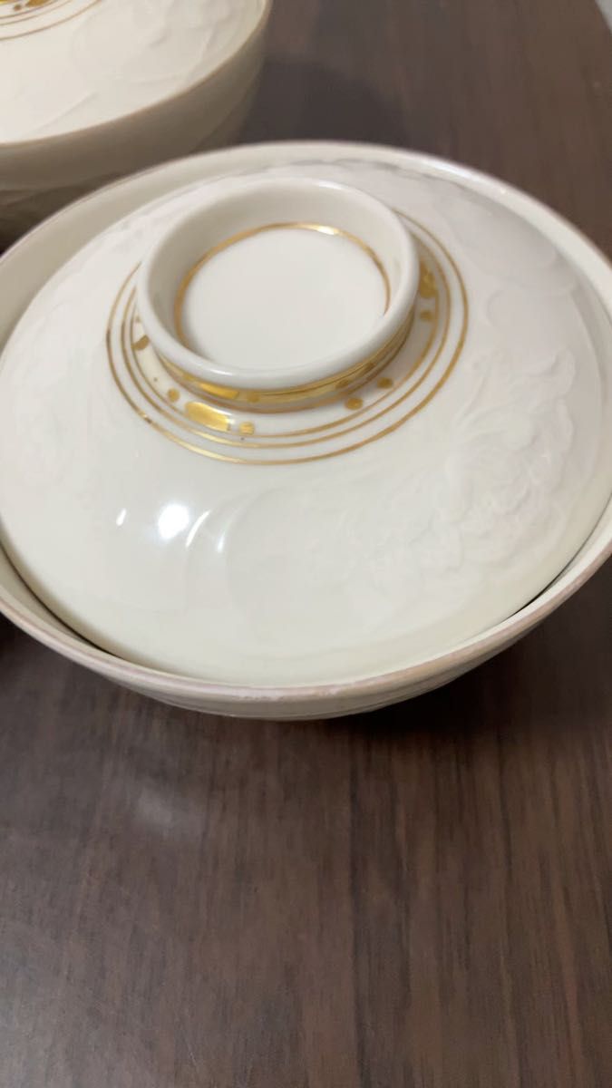 【翌日発送】有田焼 蒸し物 蓋物 煮物碗 6客 セット 蓋付き 茶碗 骨董 オフホワイト 金襴 染付 揃い皿 蓋付 染付 古伊万里