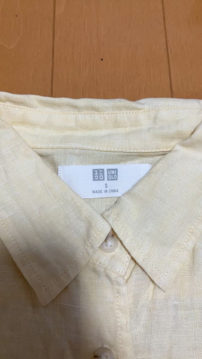 翌日発送【気回し抜群!】ユニクロ S リネンシャツ リネンブラウス 黄色 イエロー 長袖 UNIQLO 麻シャツ 冷房対策