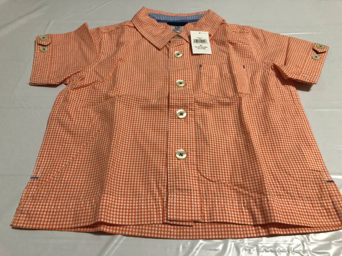 【 未使用タグ付 】 カッコイイ！★☆彡 GAP ギャップ 半袖 シャツ オレンジ size 90 ★ チェック柄 トップス 子供服 キッズ ベビー 正規品_画像2