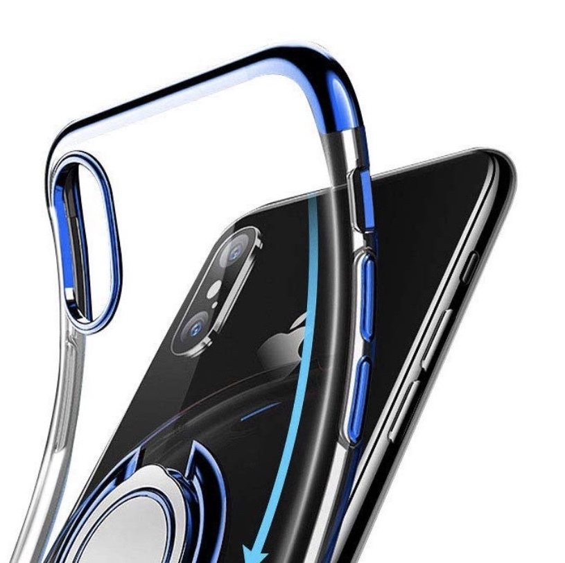 iPhone Xケース iPhone Xs ケース 【ブルー】 スマホリング リング付きケース 透明 リング付きクリアケース ソフト TPU 車載ホルダー対応_画像2
