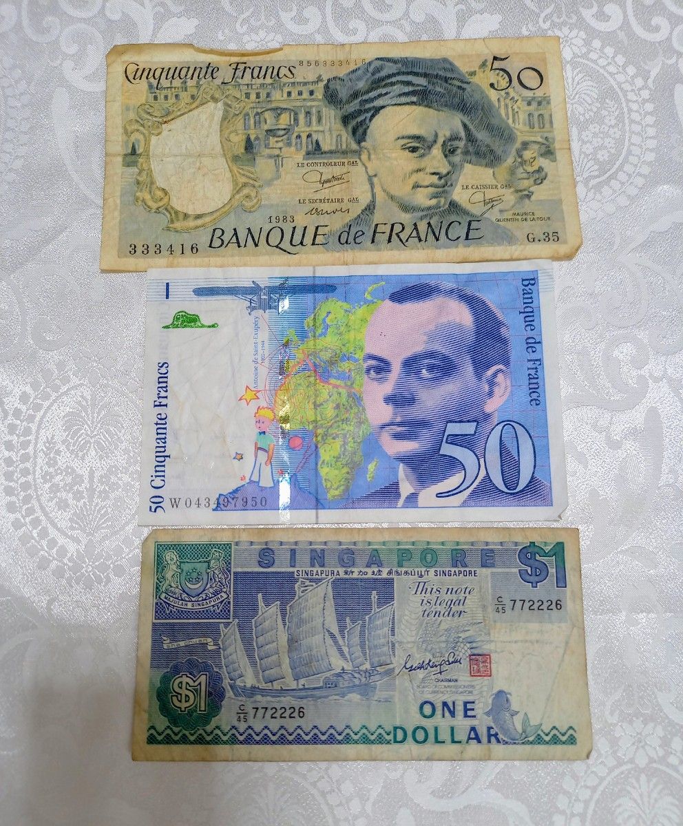 3枚セット 外国紙幣旧 フランス 50フラン旧 シンガポール 1ドル 3枚セット 外国紙幣旧 フランス 50フラン旧 シンガポール 1ドル