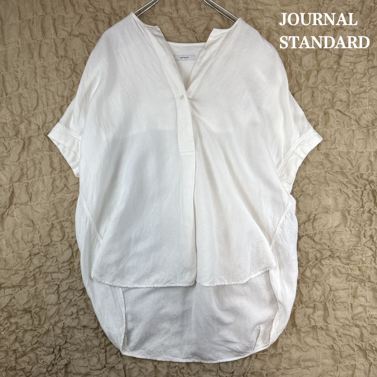 美品☆ジャーナルスタンダード 麻 スキッパーブラウス ゆったり フレンチ袖 ジャーナルスタンダードリネン レーヨン 麻ブラウス シャツ
