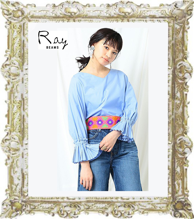  free shipping * prompt decision * regular price 10380 jpy Ray BEAMS Ray Beams light blue gya The - cuffs pull over blouse long sleeve shirt size 1