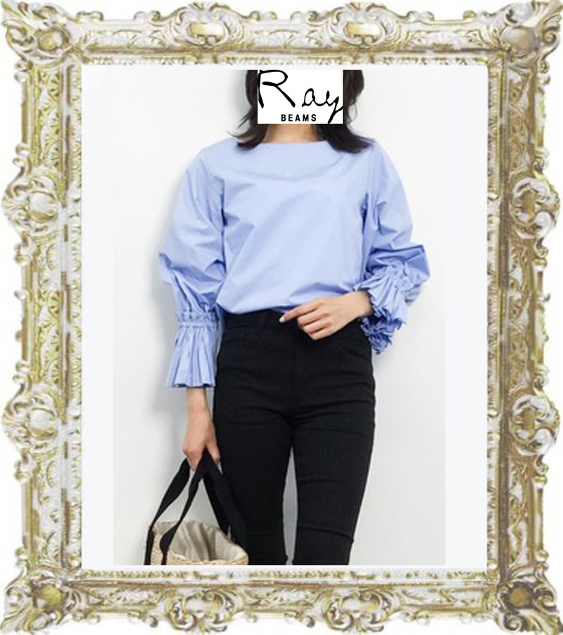  free shipping * prompt decision * regular price 10380 jpy Ray BEAMS Ray Beams light blue gya The - cuffs pull over blouse long sleeve shirt size 1