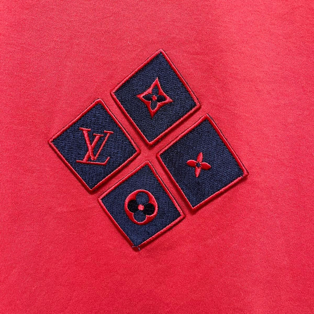 【極美品】LOUIS VUITTON Tシャツ 半袖 ロゴ 英字 バイカラー 赤 LV ルイヴィトン Tシャツ カットソー 赤 半袖 LOUIS VUITTON
