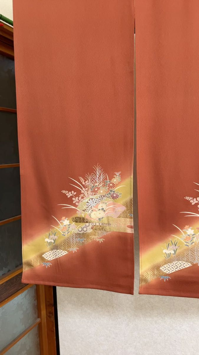 暖簾 、リメイク作品、茶色、横〜113丈〜86!