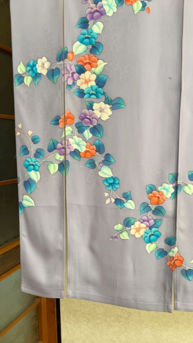 花柄のれん パープル 和風インテリア横〜115丈〜102!