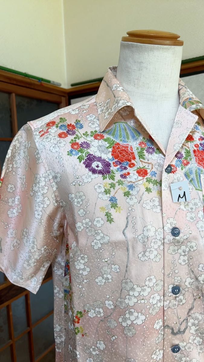 アロハシャツ 和柄 桜 花柄 ピンク Mサイズ