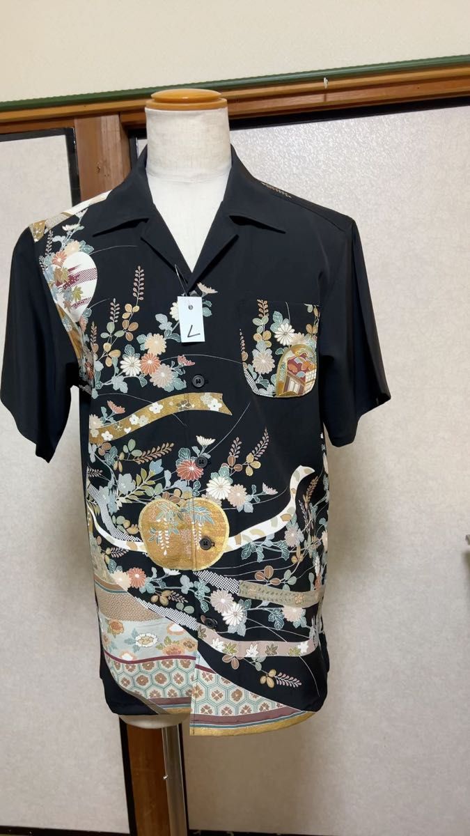 古着 アロハシャツ 半袖、着物リメイク、L寸!