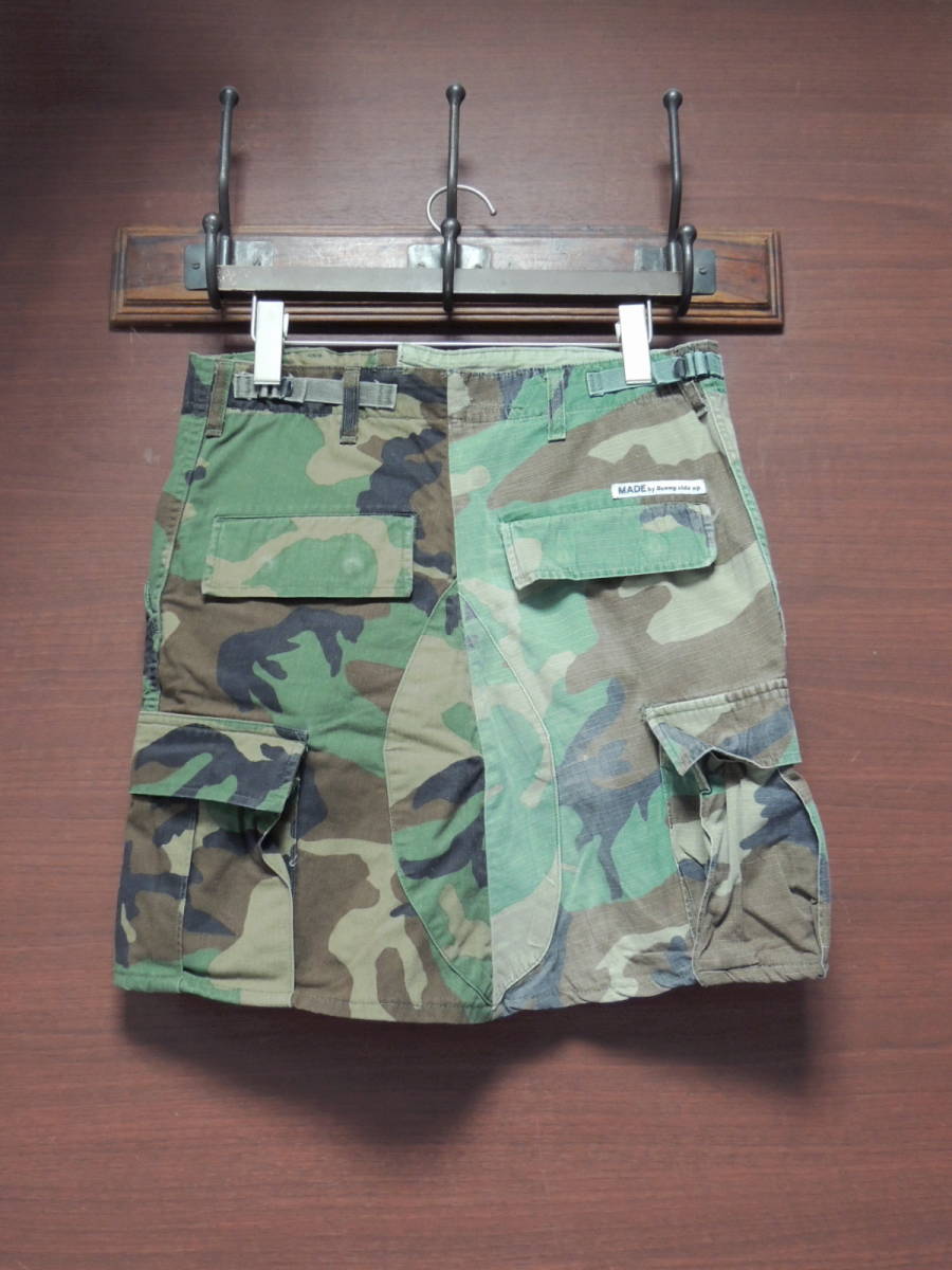 ◆ 定価1.4万程 MADE BY SUNNY SIDE UP サニーサイドアップ 90S 米軍 カーゴ パンツ リメイク スカート 迷彩 カモフラ_画像2
