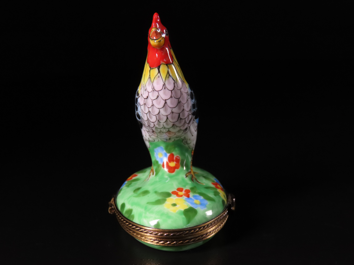 【晃】西洋アンティーク Limoges リモージュ フランス ハンドペイント 『ニワトリ』 リモージュボックス ピルケース 小物入 飾物 西洋美術(shù)