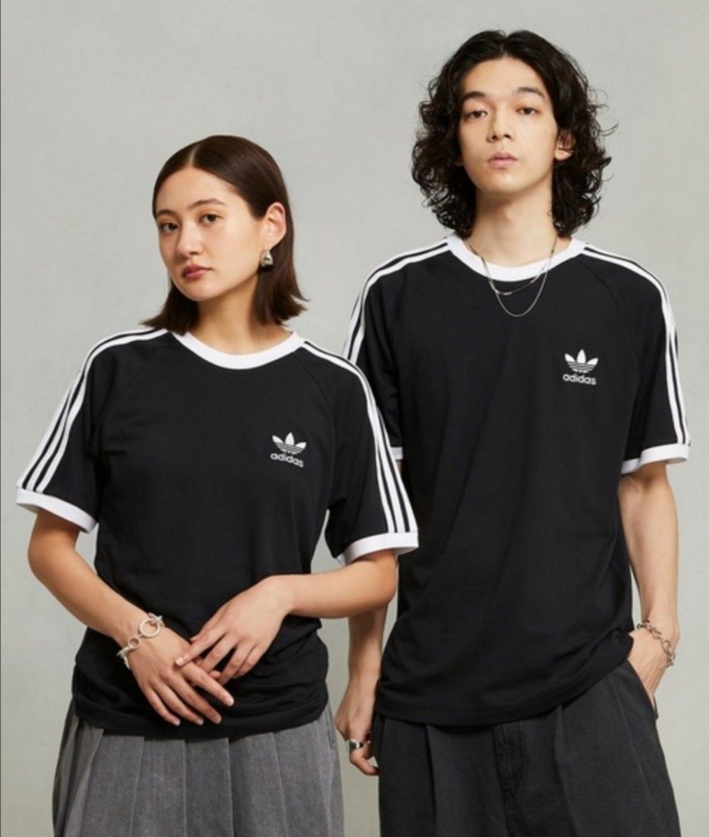 adidas 黒 Tシャツ Mサイズ 3本ライン adidas アディダス オリジナルス 3ストライプTシャツ 黒 メンズ