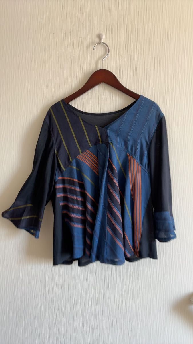 (美品)chamois七分袖ブラウス*綿麻混40サイズ シャミー
