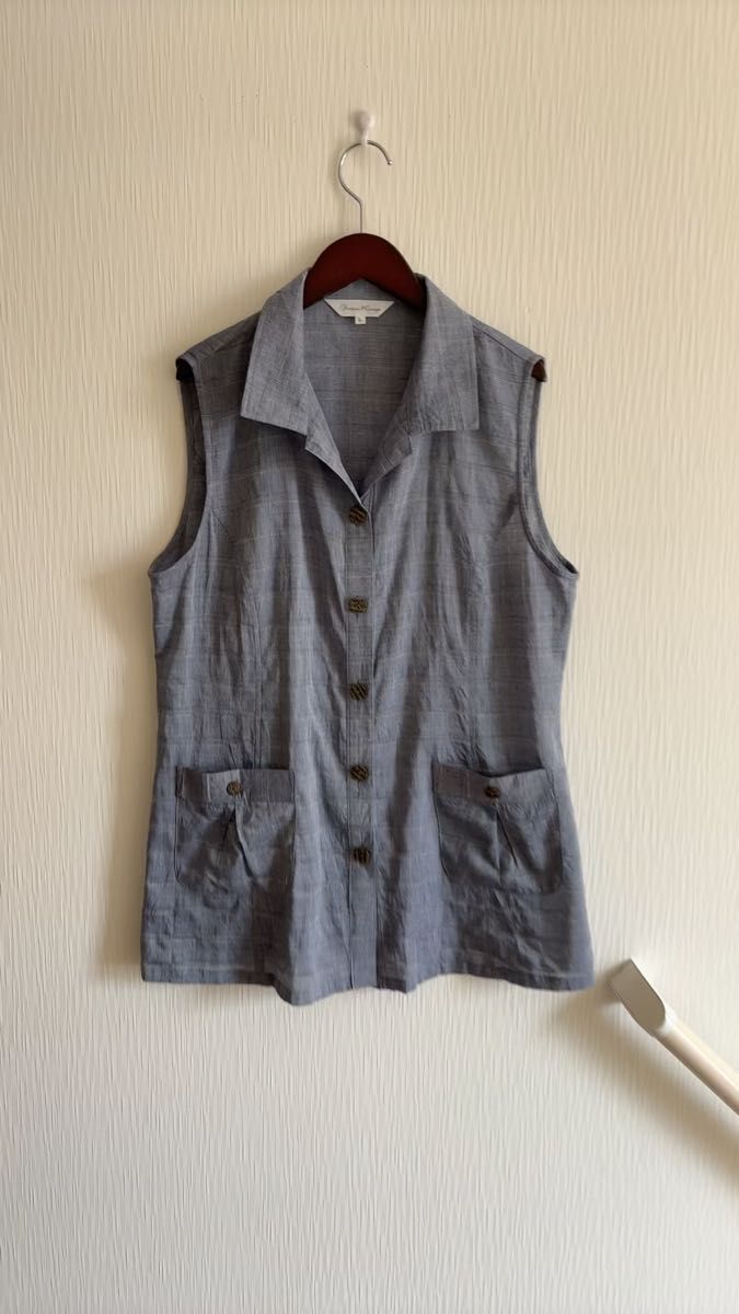 (美品)コットンベスト*L薄い綿ローン生地