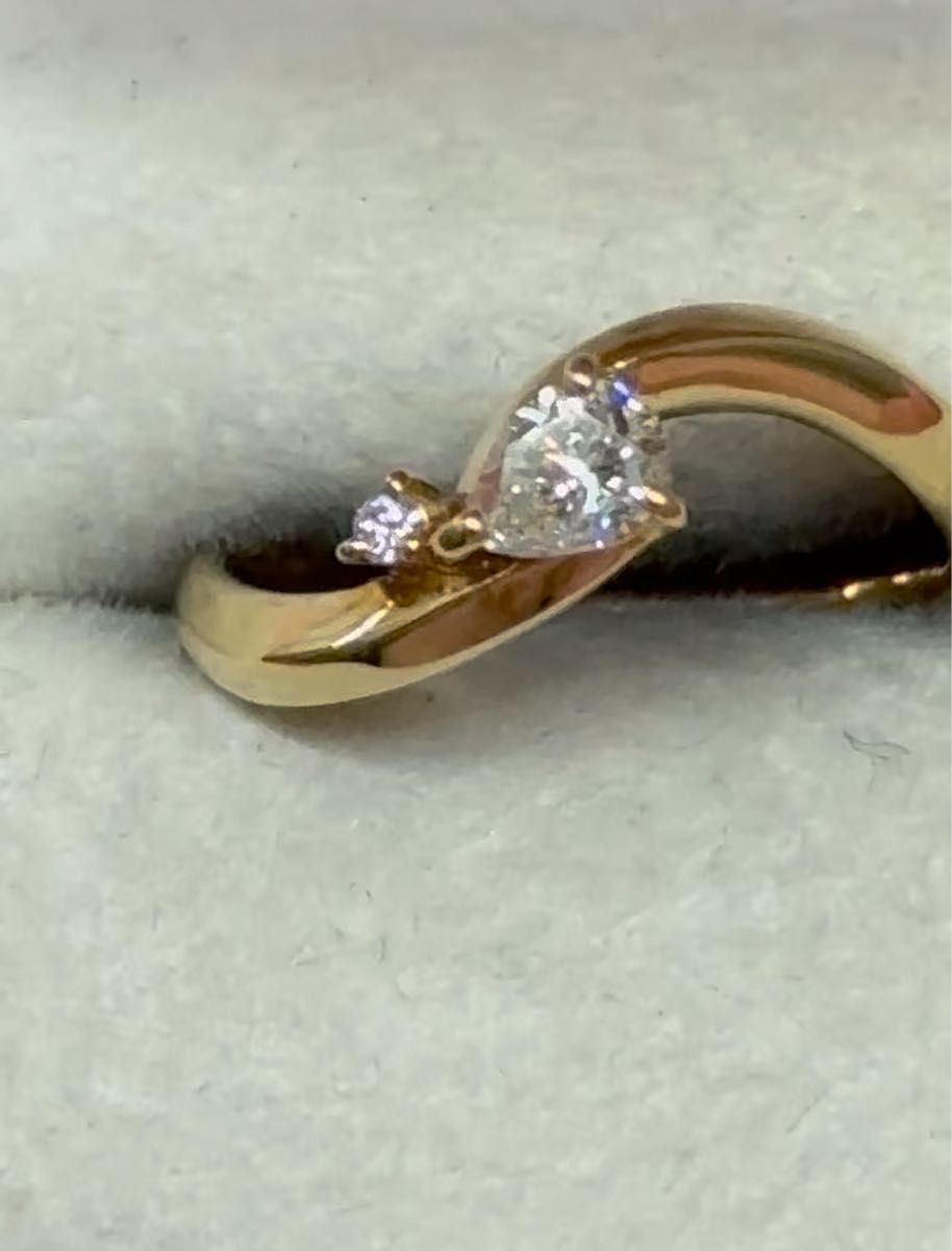 k18 キラキラ涙の雫型 ペアシェイプカット0.3ct 天然ダイヤモンドリング 極美品! 10号 ヴィンテージ 宝石
