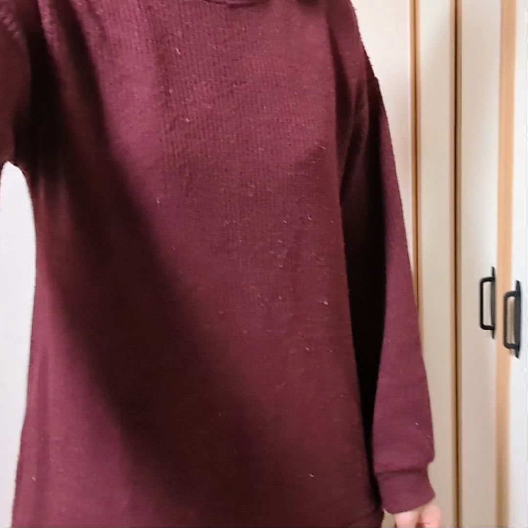 しまむら 重ね着風ニット パフスリーブ ボルドー Mサイズ