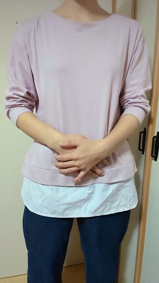 しまむら hareiro トップス ピンク ストライプ