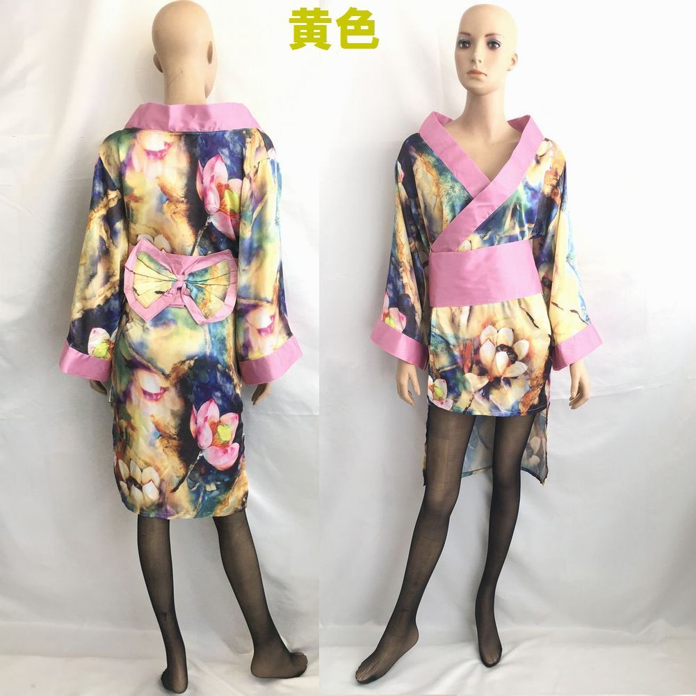  new goods unused free shipping bc18 imported car goods super-discount cosplay . floral print . Kawai i yukata . appearance Japanese clothes sexy costume clothes kimono cosplay yellow color 
