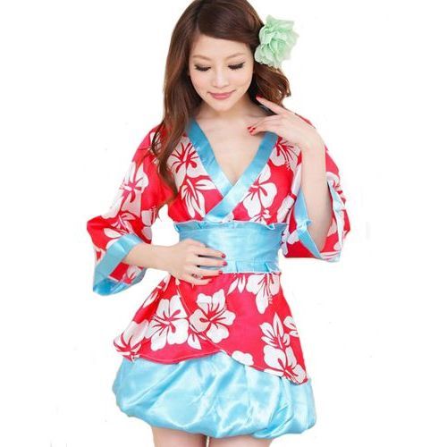  new goods unused free shipping bc3 red color cosplay yukata color taste is red color as a base floral print finishing light blue obi . cuffs skirt . have on make One-piece . very . translation have 