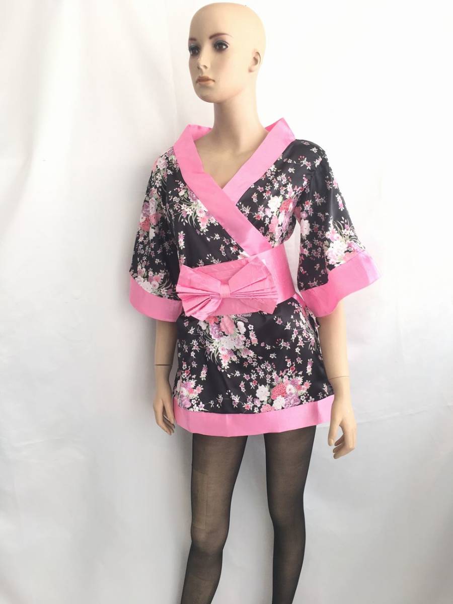  новый товар не использовался бесплатная доставка 9171 супер популярный Mini кимоно чёрный земля . красивый цветочный принт . ввод красивый цветочный принт японский стиль прекрасный человек sexy костюмированная игра юката японская одежда кимоно костюмная одежда 
