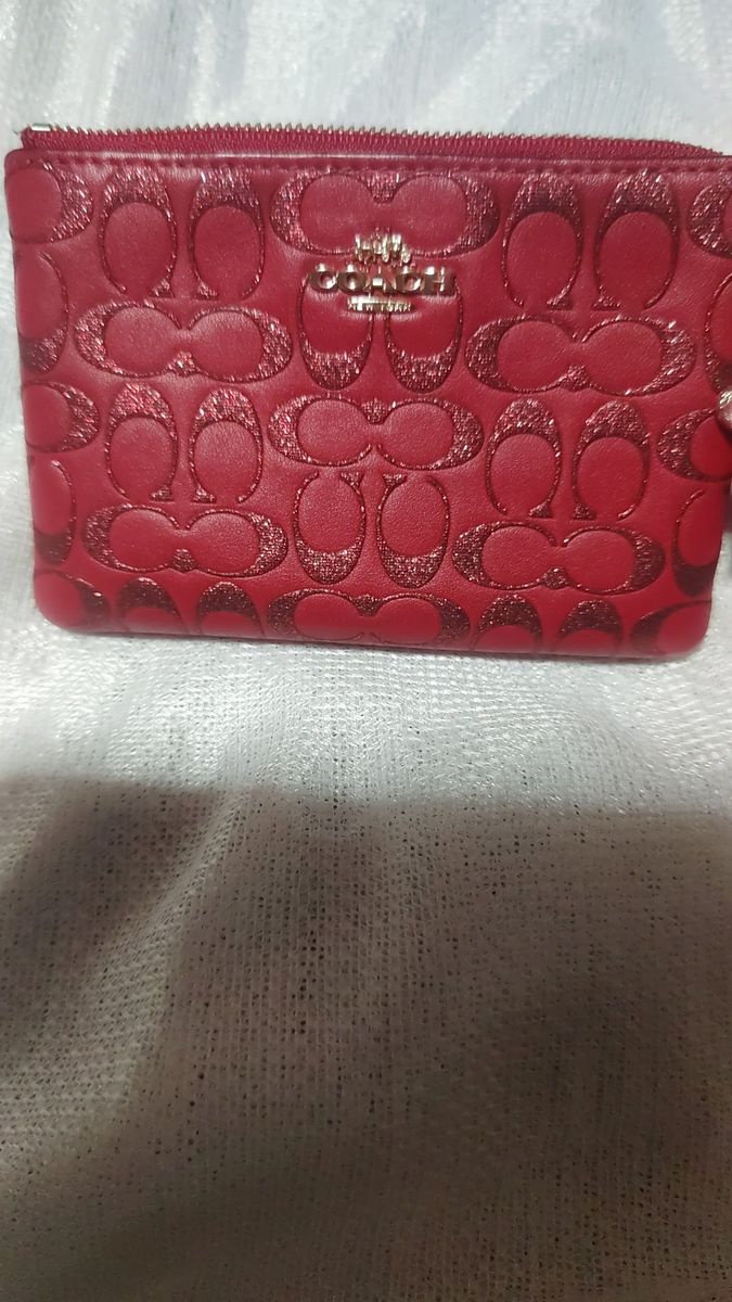【COACH 】美品リストレット ポーチ シグネチャー ラメ レッド
