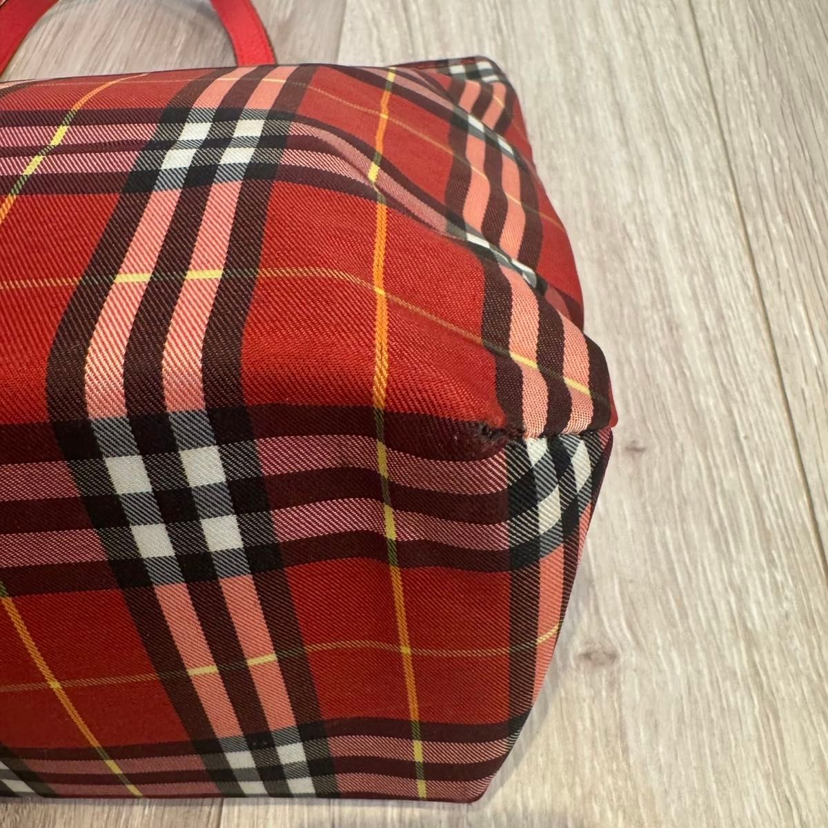 バーバリー Burberry ハンドバッグ レザー キャンバス レッド バーバリー Burberry ハンドバッグ レザー キャンバス レッド