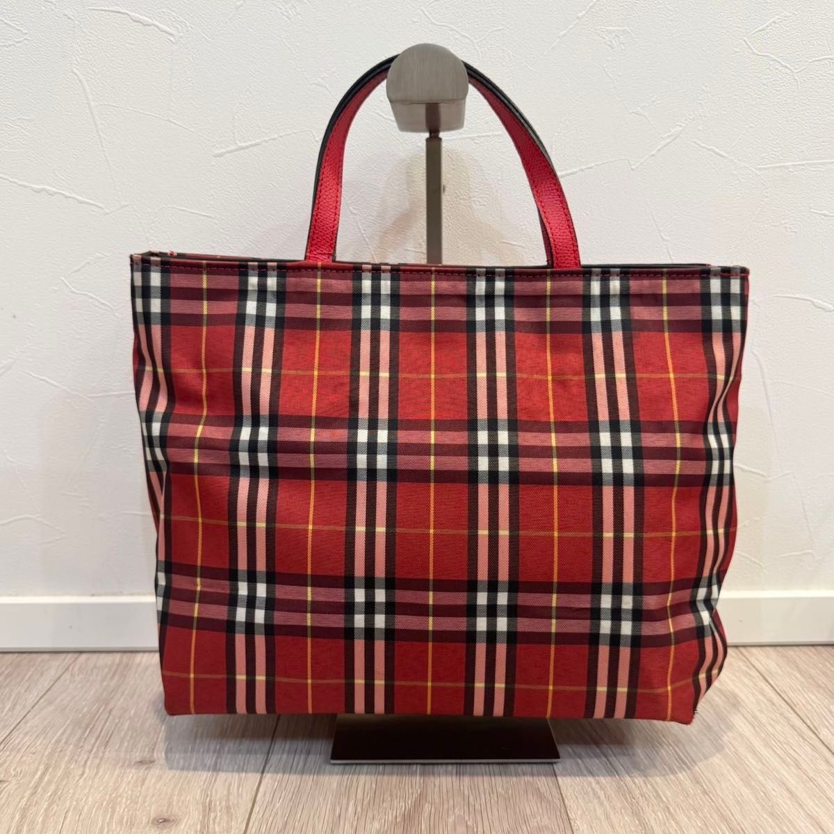 バーバリー Burberry ハンドバッグ レザー キャンバス レッド バーバリー Burberry ハンドバッグ レザー キャンバス レッド