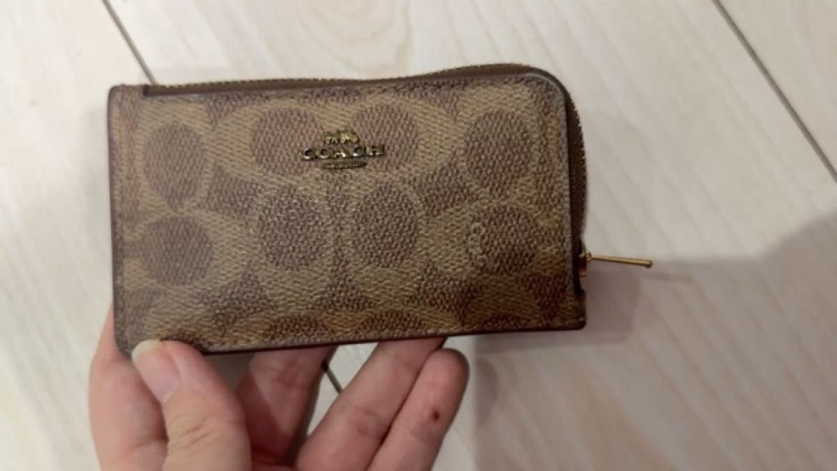 COACH コーチ スモール Lジップ カード ケース シグネチャー キャンバス