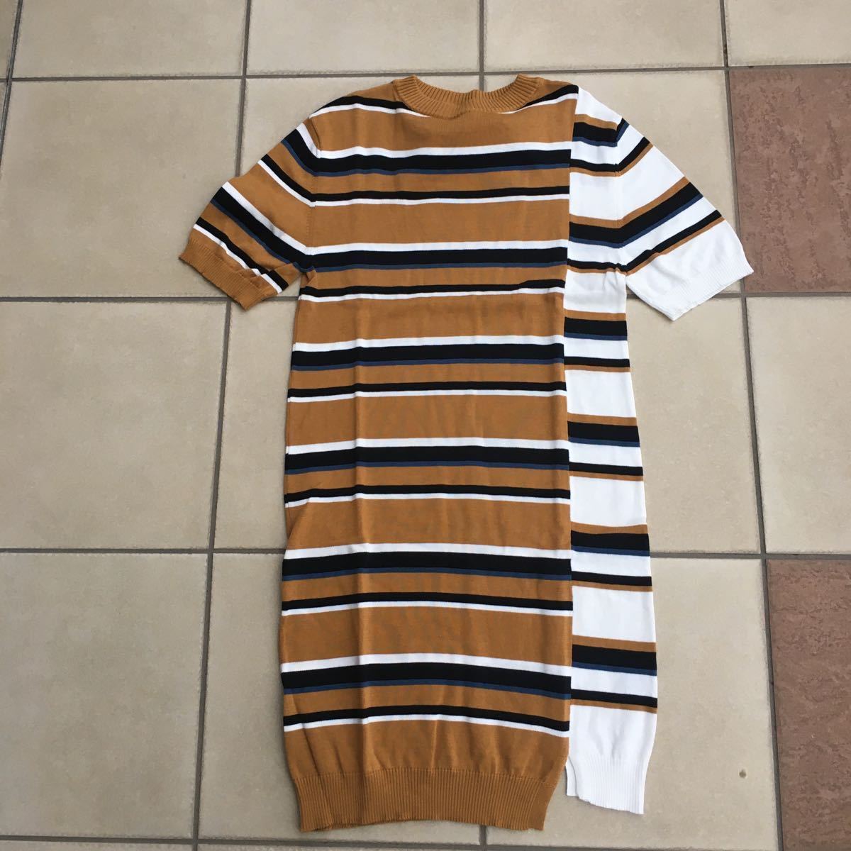 新品タグ 未着 MAISON KITSUNE メゾン キツネ SURF STRIPE DRESS 2018 サイズXS 茶、白等 定価44.000+税 イタリア製_画像4