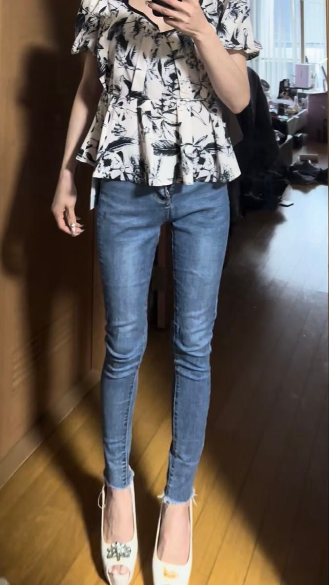 総柄 Mサイズ Lサイズ オフショル ウエストゴム 半袖トップス 花柄 半袖 M ファッション トップス カットソー