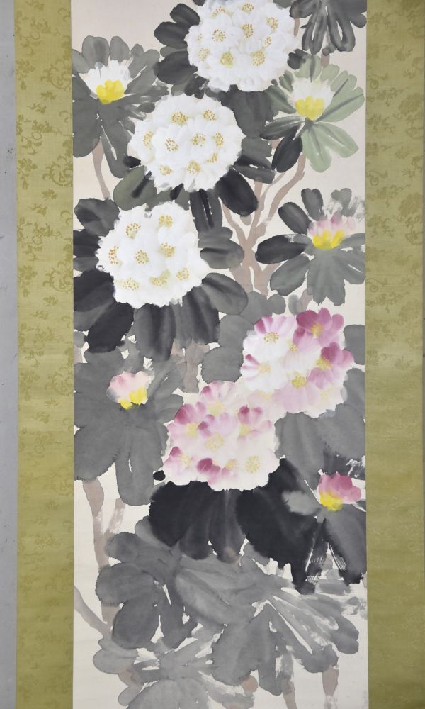 大切な 日本画 掛軸 真作》丸山晩霞「柘榴花」 彩色 太平洋画会 紙本 絵画